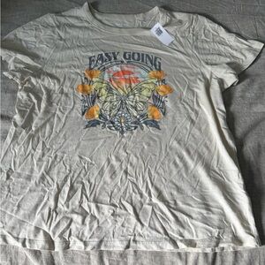 Old Navy Cream Graphic Tee with Yellow Butterfly